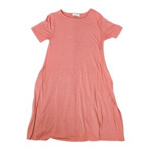 Zenana Womens Pink Short Sleeve A-Line Midi Dress Size M